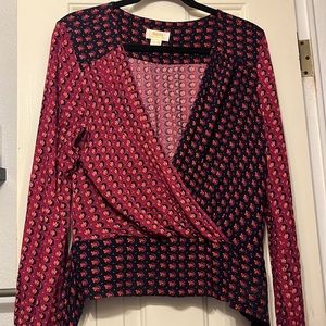 Maeve Red and Black Long Sleeve Wrap Top